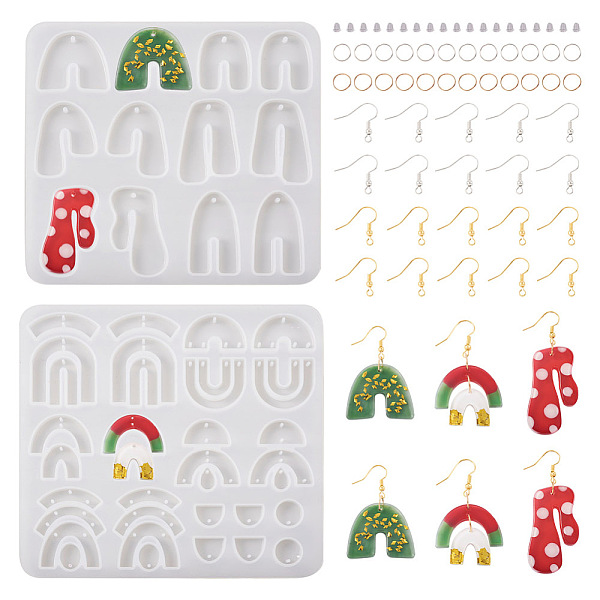 

PandaHall 2Pcs 2 Styles Arch & Round Pendant & Link Connectors Silicone Molds, with 80Pcs Iron Jump Rings & 40Pcs Brass Earring Hooks &..., White