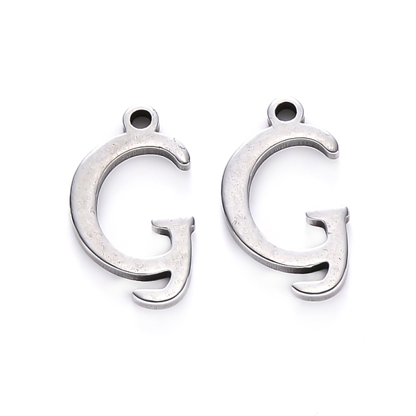 

PandaHall 201 Stainless Steel Charms, Laser Cut, Stainless Steel Color, Letter.G, 13x7.5x1mm, Hole: 1mm 201 Stainless Steel Letter G