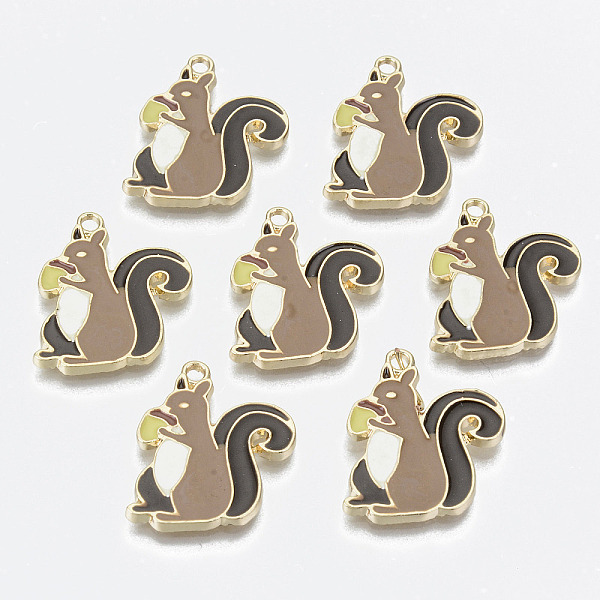 

PandaHall Alloy Enamel Pendants, Cadmium Free & Lead Free, Squirrel with Acorn, Light Gold, Sienna, 23x20x1.5mm, Hole: 1.8mm Alloy+Enamel..., Brown