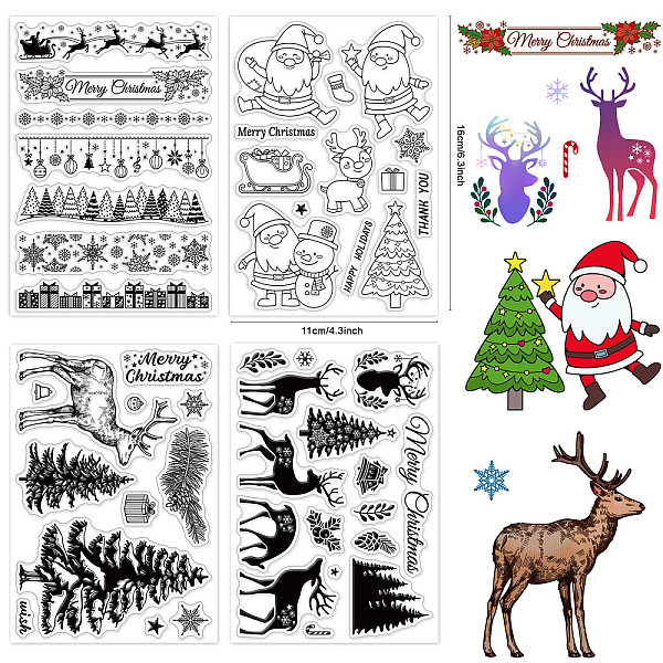 

PandaHall CRASPIRE 4PCS Christmas Silicone Clear Stamps Merry Christmas Snowflake Gift Elk Holly Patterns Clear Stamps for Card Making...