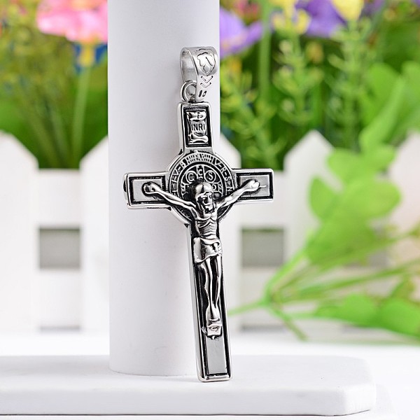 

PandaHall Crucifix Cross 304 Stainless Steel Big Pendants, For Easter, Antique Silver, 70x38.5x4mm, Hole: 11x8mm 304 Stainless Steel Cross