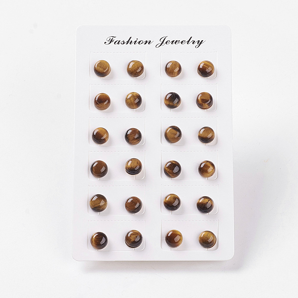 

PandaHall Natural Tiger Eye Ear Studs, with Iron Findings, Half Round, 8x4.5mm, Pin: 0.7mm Tiger Eye