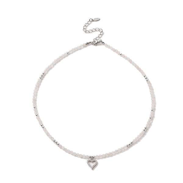 

PandaHall Clear Cubic Zirconia Heart Pendant Necklace with Natural Rose Quartz Beaded Chains for Women, 15.94 inch(40.5cm), Pendant...