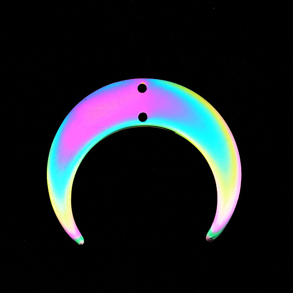 

PandaHall Ion Plating(IP) 201 Stainless Steel 2-Loop Link Pendants, Laser Cut, Crescent, Rainbow Color, 26x30x1mm, Hole: 1.2mm 201 Stainless...