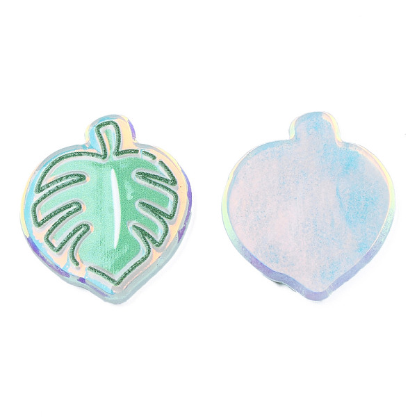 

PandaHall Transparent Printed Acrylic Cabochons, Monstera Leaf, Medium Aquamarine, 25x21x2.5mm Acrylic Leaf