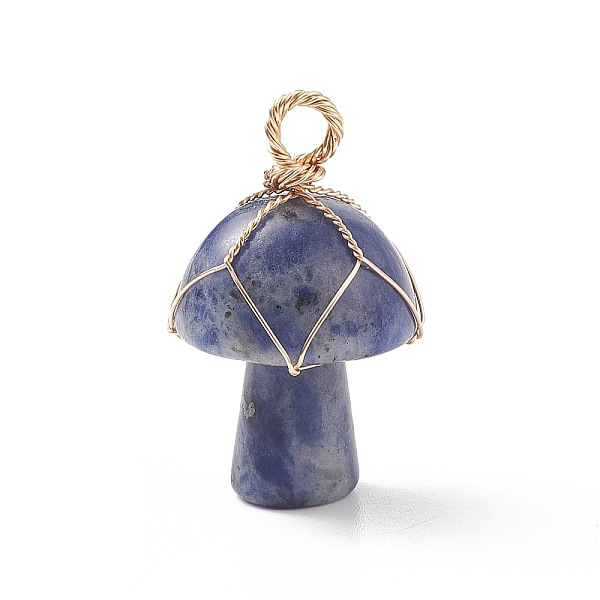 

PandaHall Natural Sodalite Pendants, Mushroom Charm, with Light Gold Tone Eco-Friendly Copper Wire Wrapped, 27.5x16mm, Hole: 3mm Sodalite...