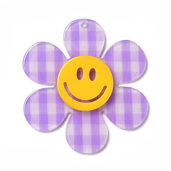 

PandaHall Tartan Pattern Acrylic Big Pendants, Flower with Smiling Face, Lilac, 55x50x4.5mm, Hole: 1.8mm Acrylic Flower Purple
