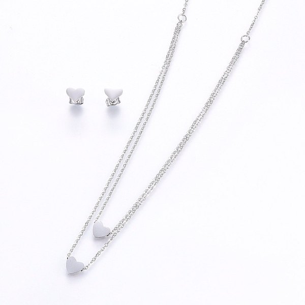 

PandaHall 304 Stainless Steel Jewelry Sets, Stud Earrings and Pendant Tiered Necklaces, Heart, Stainless Steel Color, Necklace: 18.1 inch...