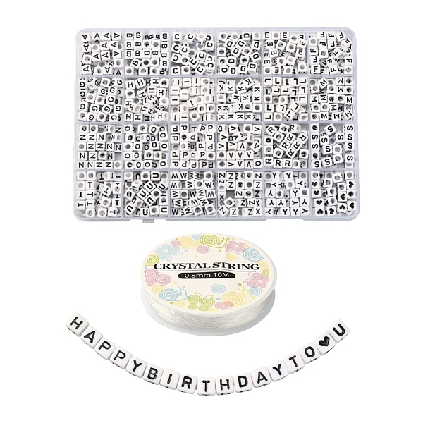 

PandaHall Opaque Acrylic Horizontal Hole Letter Beads, Cube, with Elastic Crystal Thread, White, 6x6x6mm, Hole: 3.2~3.5mm, about 802pcs/set...