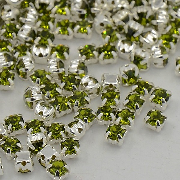 

PandaHall Sew on Rhinestone, Grade A Glass Rhinestone, with Brass Prong Settings, Garments Accessories, Silver Color Plated Metal Color..., Green