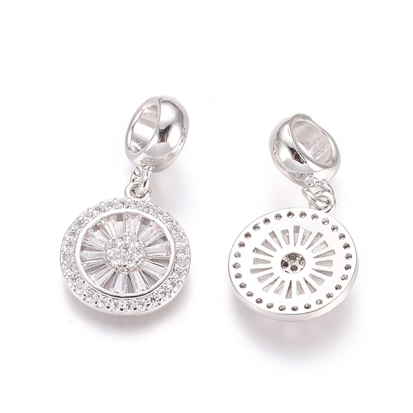 

PandaHall Brass Micro Pave Cubic Zirconia European Dangle Charms, Large Hole Pendants, Flat Round, Clear, Platinum, 24mm, Flat Round...