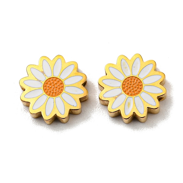 

PandaHall 304 Stainless Steel Beads, with Enamel, Daisy, Real 14K Gold Plated, 9.5x2.5mm, Hole: 1.4mm Stainless Steel+Enamel Flower White