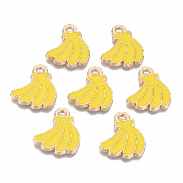 

PandaHall Alloy Enamel Pendants, Cadmium Free & Lead Free, Banana, Light Gold, Yellow, 19x16.5x1.5mm, Hole: 2mm Alloy+Enamel Fruit Yellow