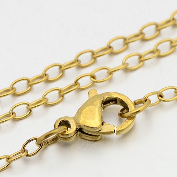 

PandaHall 304 Stainless Steel Cable Chain Necklaces, with Lobster Claw Clasps, Golden, 23.5 inch(59.7cm), 3x2.3mm 304 Stainless Steel
