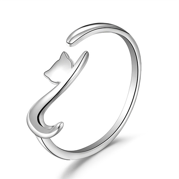 

PandaHall SHEGRACE Rhodium Plated 925 Sterling Silver Cuff Rings, Open Rings, Cat Shape, Platinum, Size 8, Inner Diameter: 18mm Sterling...