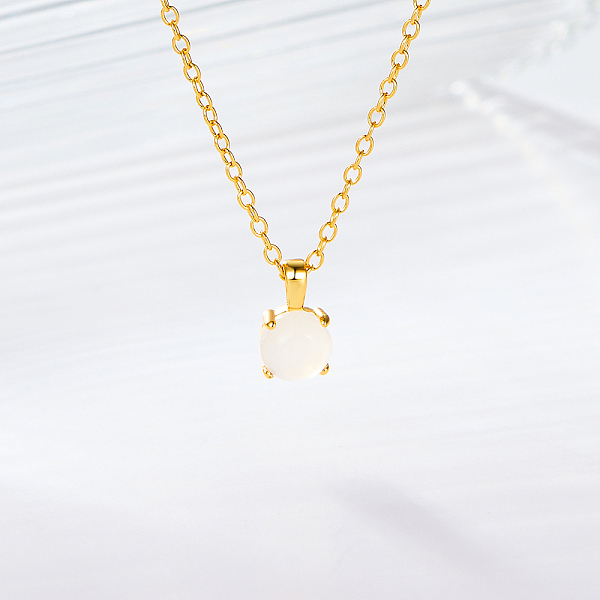 925 Sterling Silver Cable Chain Round Opal Pendant Necklaces for Women
