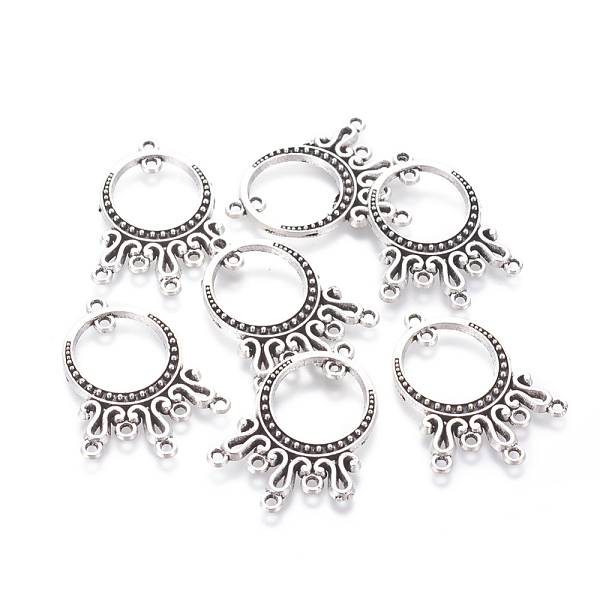 

PandaHall Tibetan Style Alloy Chandelier Components Links, Flat Round, Antique Silver, 34.5x26x1.5mm, Hole: 1.5mm Alloy Flat Round