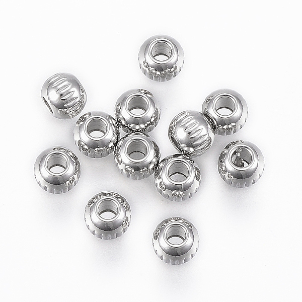 

PandaHall 201 Stainless Steel Beads, Round with Vertical Stripes, Stainless Steel Color, 4x3mm, Hole: 1.2mm 201 Stainless Steel Round