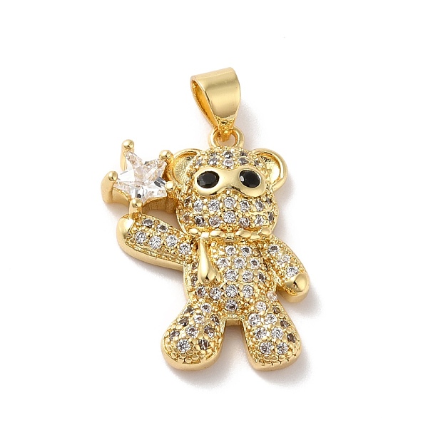 

PandaHall Rack Plating Brass Micro Pave Cubic Zirconia Pendants, Cadmium Free & Lead Free, Real 18K Gold Plated, Bear with Star, Clear...