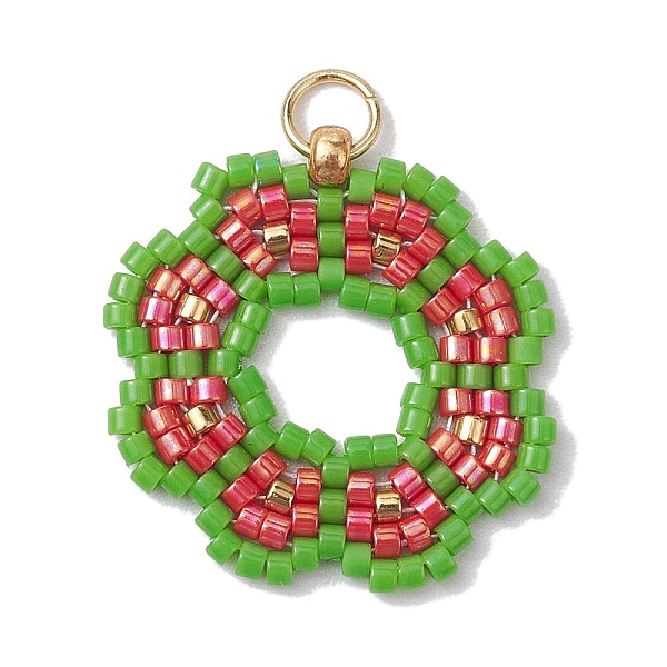 

PandaHall Handmade Seed Beads Pendants, with Elastic Thread, Loom Pattern, Flower, Light Green, 23x22x3mm, Hole: 3.4mm Glass Flower