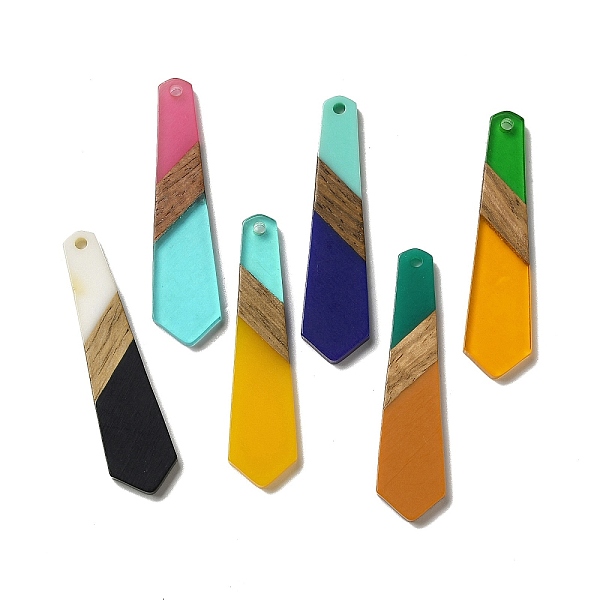 

PandaHall Opaque Resin & Walnut Wood Pendants, Hexagon Tie Charms, Mixed Color, 49x12x3mm, Hole: 2mm Resin+Wood Hexagon Multicolor