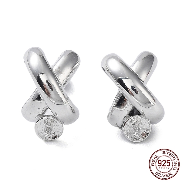 

PandaHall Rhodium Plated 925 Sterling Silver Stud Earring Findings, for Half Drilled Pearl Beads, Criss-Cross, Real Platinum Plated...
