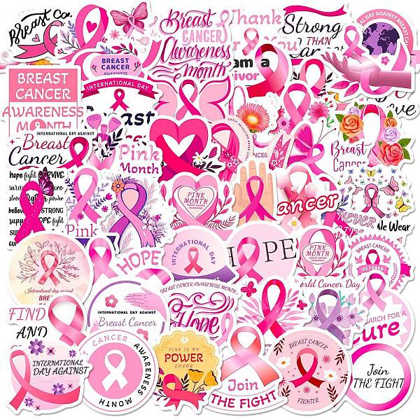 

PandaHall 50Pcs Cartoon Vinyl Pink Ribbon Stickers, Waterproof Breast Cancer Decals for DIY Scrapbooking, Art Craft, Pink, 33~52x30~50x0.2mm...