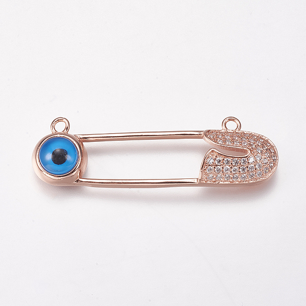 

PandaHall Brass Micro Pave Cubic Zirconia Pendants, with Resin, Safety Pin Shape Shape, Rose Gold, 39x12x5mm, Hole: 1.5mm Brass+Cubic...