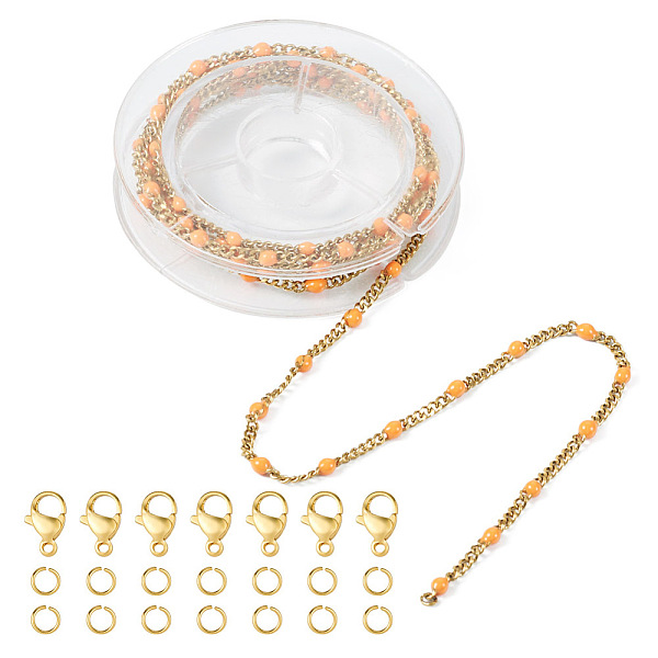

PandaHall DIY Chain Bracelet Necklace Making Kit, Iincluding Golden 304 Stainless Steel Enamel Curb Chains & Jump Rings & Clasps, Light...