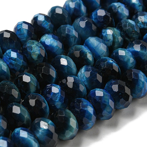 

PandaHall Natural Tiger Eye Beads Strands, Faceted, Dyed, Rondelle, Blue, 9.5~10x6.5~7mm, Hole: 1.2mm, about 58~59pcs/strand...