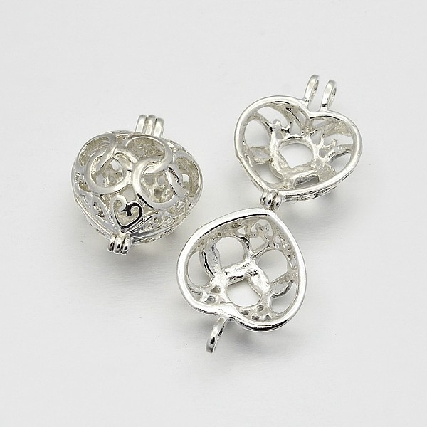 

PandaHall Brass Locket Pendants, Cage Pendants, Heart, Silver Color Plated, 21x16x12mm, Hole: 3x2mm Brass Heart