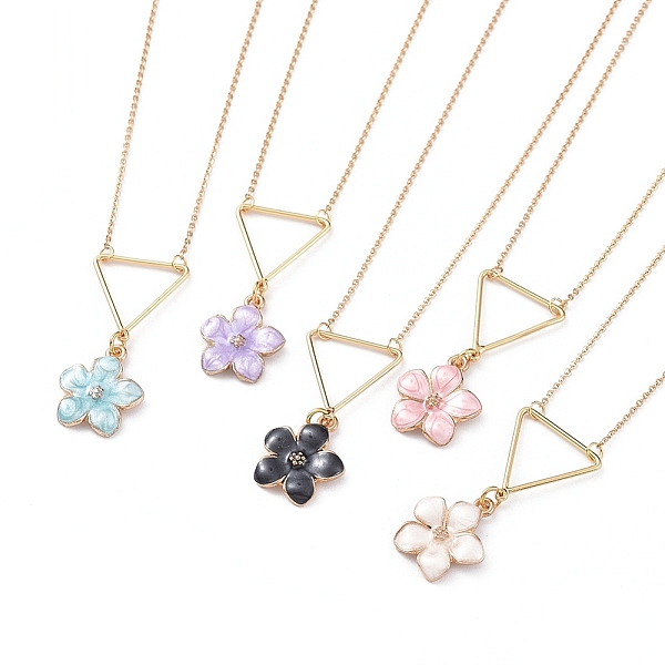 

PandaHall Flower Zinc Alloy Pendant Necklaces, with Enamel, Brass Triangle Pendants, Cable Chain and Lobster Claw Clasps, Mixed Color, 18.11..., Multicolor
