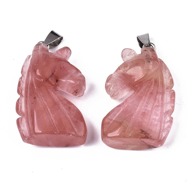 

PandaHall Carved Watermelon Stone Glass Pendants, with Stainless Steel Bails, Unicorn, Stainless Steel Color, 38~41x11~14x24~25mm, Hole...
