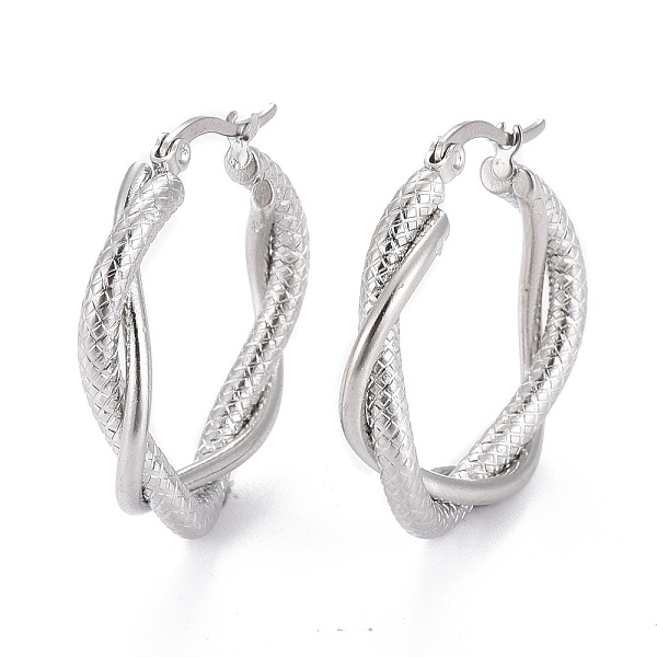 

PandaHall 304 Stainless Steel Hoop Earring, Hypoallergenic Earrings, with Ear Nut, Textured, Twisted Ring Shape, Stainless Steel Color...