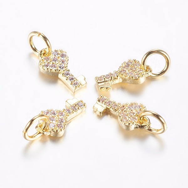 

PandaHall Long-Lasting Plated Brass Micro Pave Cubic Zirconia Charms, Heart Key, Real 18K Gold Plated, 10x5x1.5mm, Hole: 3mm Brass+Cubic..., Clear