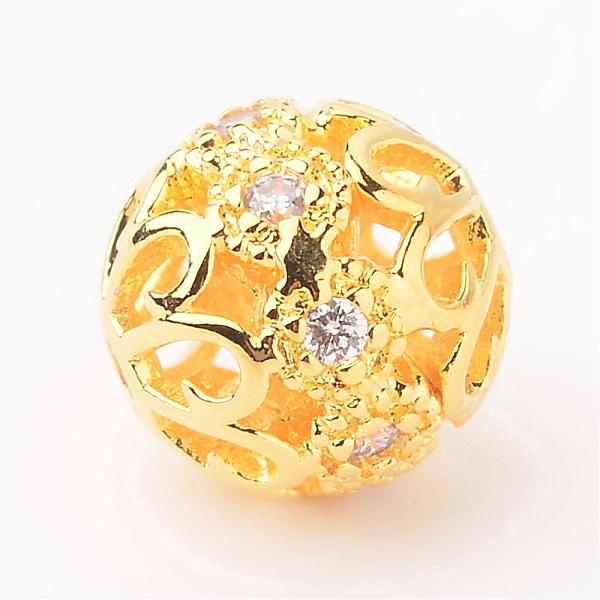 

PandaHall Filigree Round Brass Micro Pave Cubic Zirconia Beads, Golden, 8mm, Hole: 1.5mm Brass+Cubic Zirconia Round