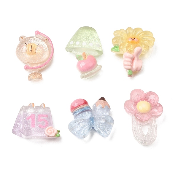 かわいいオフィス用品をテーマにした透明な樹脂カボション