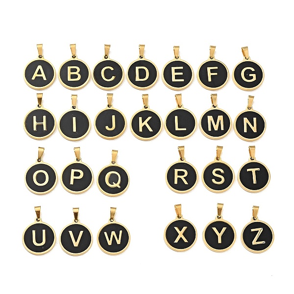 

PandaHall Vacuum Plating 304 Stainless Steel Pendants, with Acrylic, Flat Round with Letter, Golden, Letter A~Z, 18x16x1.5mm, Hole: 3x6mm...