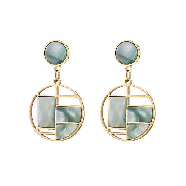 

PandaHall Stainless Steel with Natural Turquoise Earrings for Women Stainless Steel Round Green