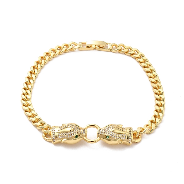 

PandaHall Cubic Zirconia Double Kylin Link Bracelet wth Brass Curb Chains for Men Women, Cadmium Free & Nickel Free & Lead Free, Real 18K...