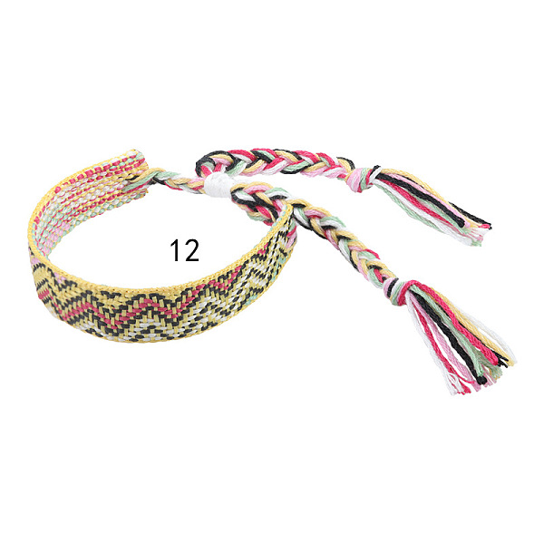 

PandaHall Cotton Braided Wave Pattern Cord Bracelet, Ethnic Tribal Adjustable Brazilian Bracelet for Women, Champagne Gold, 5-1/2~10-5/8...