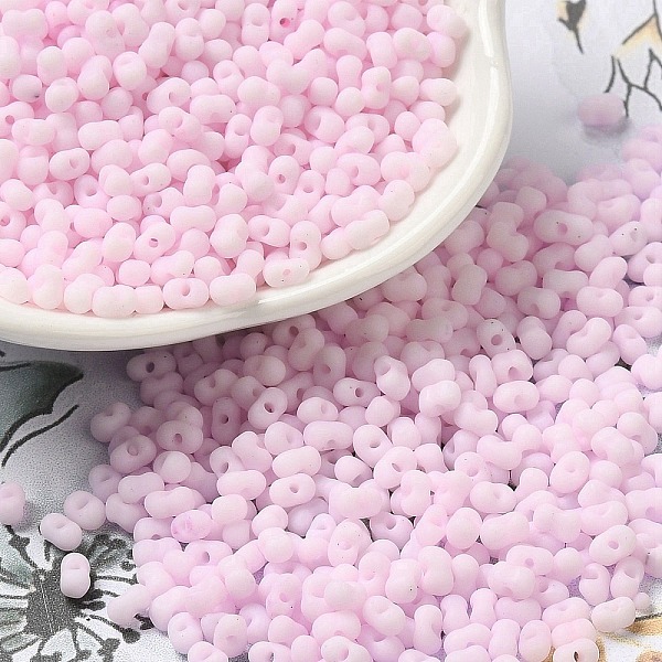 

PandaHall Glass Frosted Seed Beads, Peanut, Pink, 3.5~4x2~2.5x2~2.3mm, Hole: 0.8mm, about 8000pcs/pound Glass Peanut Pink