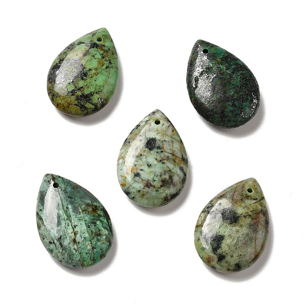 

PandaHall Natural African Turquoise(Jasper) Pendants, Teardop Charms, 25x17.5x5.5~6.5mm, Hole: 1.2~1.5mm African Turquoise(Jasper) Teardrop