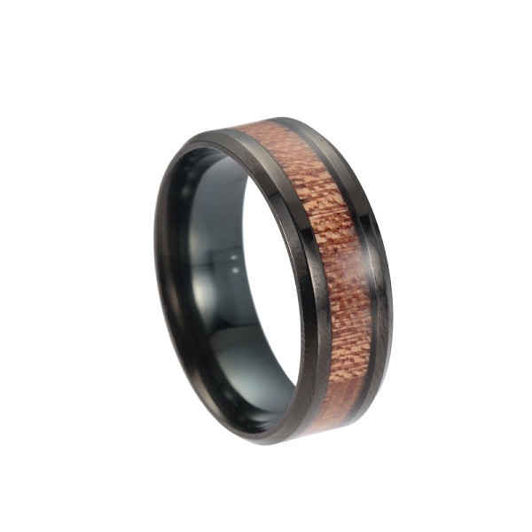 

PandaHall Titanium Steel Wide Band Finger Rings, with Acacia, Size 8, Gunmetal, 18.2mm Titanium Steel