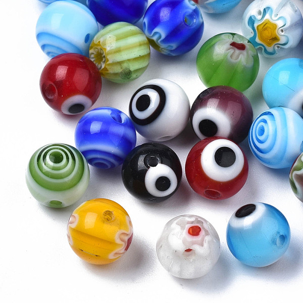 

PandaHall Handmade Millefiori Lampwork Beads & Evil Eye Lampwork Beads, Round, Mixed Color, 7.5~8x7.5~8mm, Hole: 1.2~1.4mm, about 100pcs/bag..., Multicolor