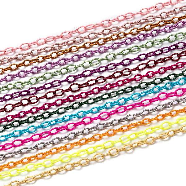 

PandaHall Handmade Nylon Cable Chains Loop, Oval, Mixed Color, 8~9x11~13x2mm, about 85cm/strand, 33.5 inch Nylon Multicolor
