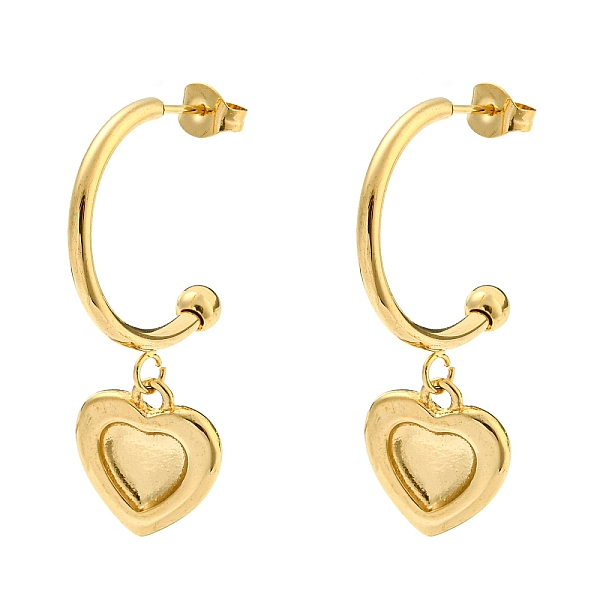 

PandaHall Ion Plating(IP) 304 Stainless Steel Heart Dangle Stud Earrings, Half Hoop Earrings, Golden, 38x13mm 304 Stainless Steel Heart