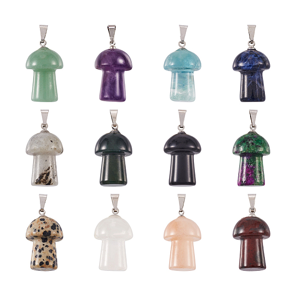 

PandaHall Yilisi 12Pcs 12 Style Natural Gemstone Pendants, with Platinum Tone Brass Findings, Mushroom, 29.5x14mm, Hole: 2.4mm, 1pc/style...