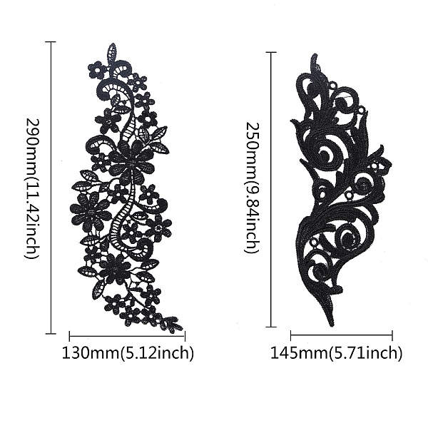 

PandaHall GORGECRAFT 2 Pairs Black Flowers Patches Garment Applique Embroidery DIY Wedding Dress Sewing Clothing Accessories (Black C)...