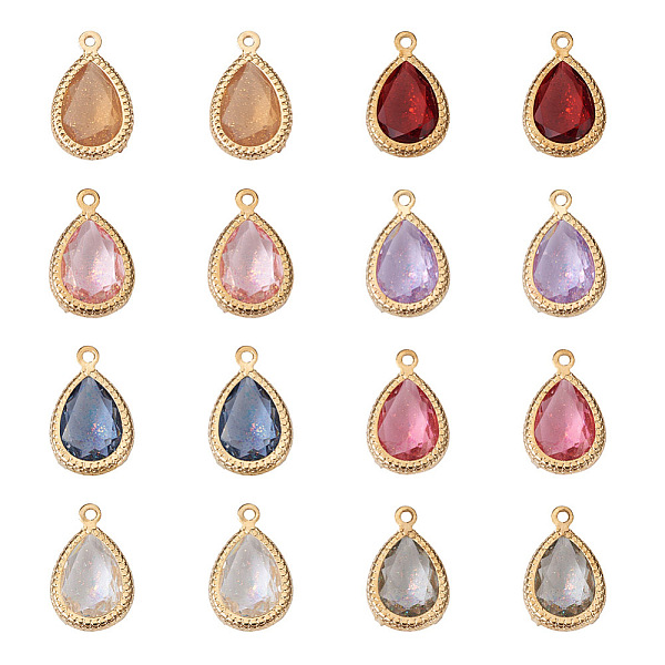

PandaHall Cheriswelry 48Pcs 8 Colors Faceted Resin Rhinestone Pendants, with Golden Tone Brass Settings, Teardrop, Mixed Color..., Multicolor
